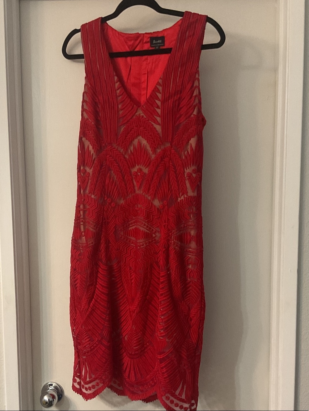 Bardot Red Autumn wedding guess V-Neck Mini Dress